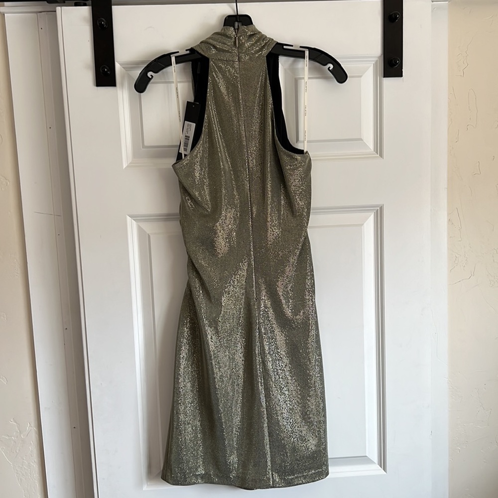 Metallic Cowl Neck Halston Evening Collection Mini Dress - Picture 3 of 7